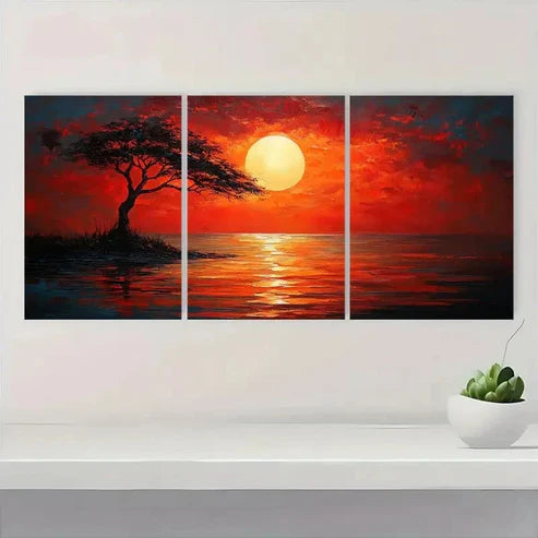 3pcs Savannah Sunshine Red Darkness Wall Art Canvas Unframed - High Quality Print 100% Australian Made Wall Canvas