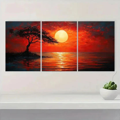 3pcs Savannah Sunshine Red Darkness Wall Art Canvas Unframed - High Quality Print 100% Australian Made Wall Canvas