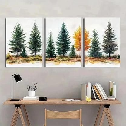3pcs Evergreen Trees Neutral Colors Perfect Wall Art Set Canvas Framed 40x60cm - High Quality Print 100% Australian Made Wall Canvas Ready to Hang