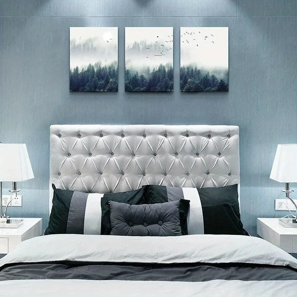 3pcs Foggy Forest Trees Landscape Metal Print Ready to Hang Art