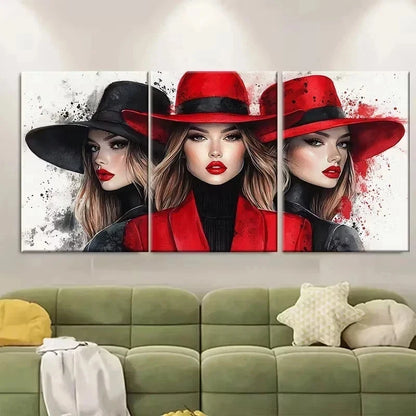 3pcs Elegant Fashion Illustration Wall Art Set Canvas Framed 50x70cm - High Quality Print 100% Australian Made Wall Canvas Ready to Hang