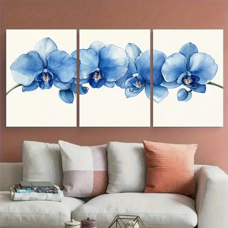 3pcs Stunning Delicate Blue Tone Orchid Perfect  Wall Art Set Canvas Framed 60x90cm - High Quality Print 100% Australian Made Wall Canvas Ready to Hang