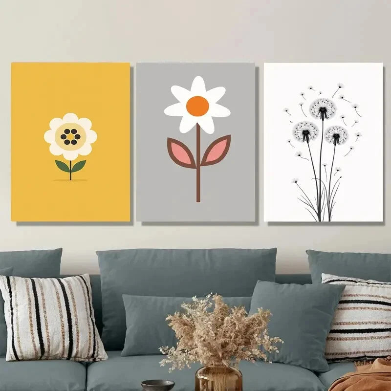 3pcs Modern Floral Minimalist Flower Yellow Wall Art Set Canvas Framed 40x60cm - High Quality Print 100% Australian Made Wall Canvas Ready to Hang
