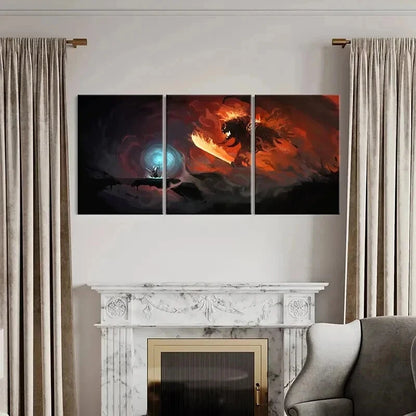 3pcs Middle Earth Wizard & Monster Vintage Wall Art Set Canvas Framed 40x60cm - High Quality Print 100% Australian Made Wall Canvas Ready to Hang