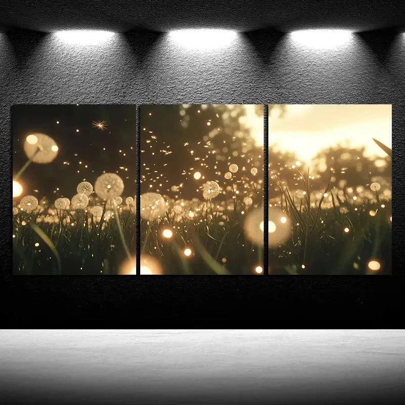 3pcs Beautiful Dandelion Golden Metal Print Ready to Hang Art
