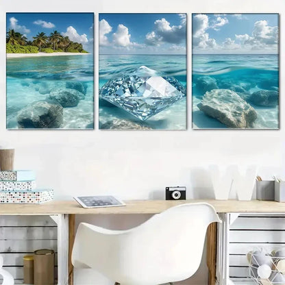3pcs Underwater Diamond with Tropical Perfect Wall Art Set Canvas Framed 40x60cm - High Quality Print 100% Australian Made Wall Canvas Ready to Hang