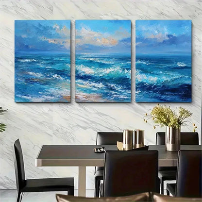 3pcs Exquisite Blue Ocean Landscape Perfect Wall Art Set Canvas Framed 40x60cm - High Quality Print 100% Australian Made Wall Canvas Ready to Hang