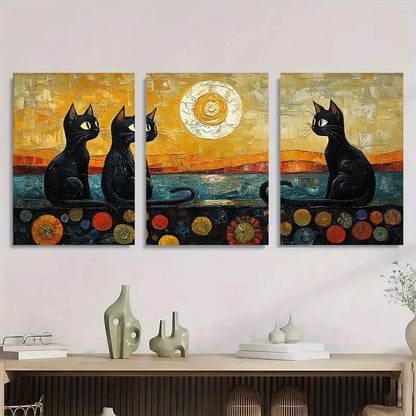 3pcs Cats & Sunset Design Vibrant Metal Print Ready to Hang Art