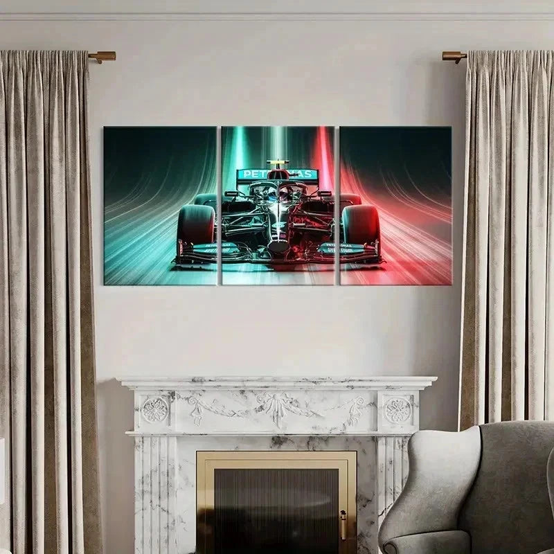 3pcs Modern Race Car Formula 1 Decor Wall Art Set Canvas Framed 40x60cm - High Quality Print 100% Australian Made Wall Canvas Ready to Hang