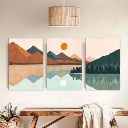 3pcs Bohemian and Mid-Century Modern Geometric Metal Print Ready to Hang Art