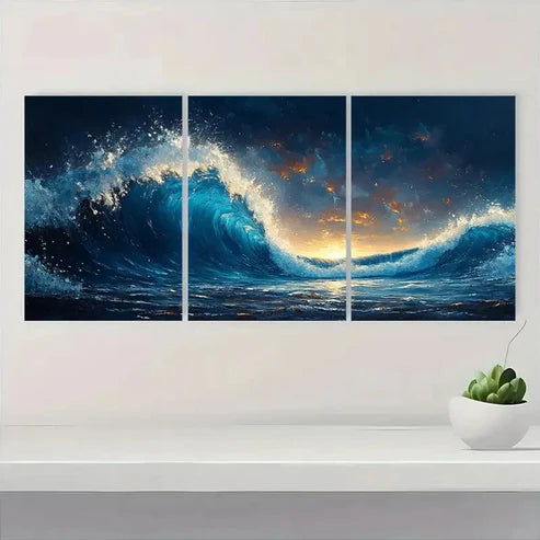 3pcs Ocean Waves Theme Decor DT Wall Art Set Canvas Unframed - High Quality Print 100% Australian Made Wall Canvas