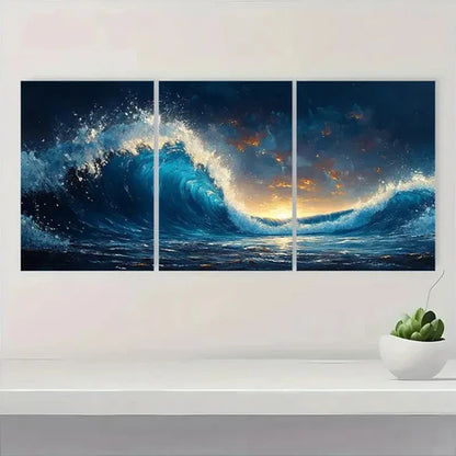 3pcs Ocean Waves Theme Decor DT Wall Art Set Canvas Unframed - High Quality Print 100% Australian Made Wall Canvas