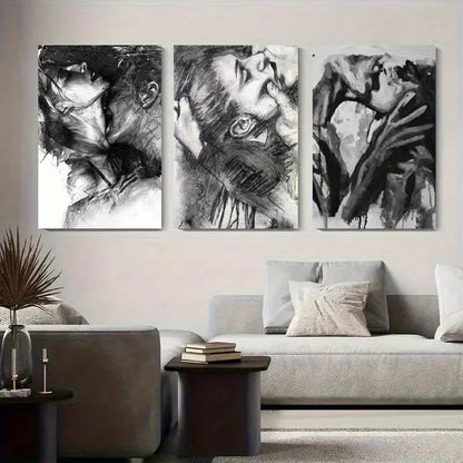 3pcs Black And White Passionate Lovers Perfect Wall Art Set Canvas Framed 40x60cm - High Quality Print 100% Australian Made Wall Canvas Ready to Hang