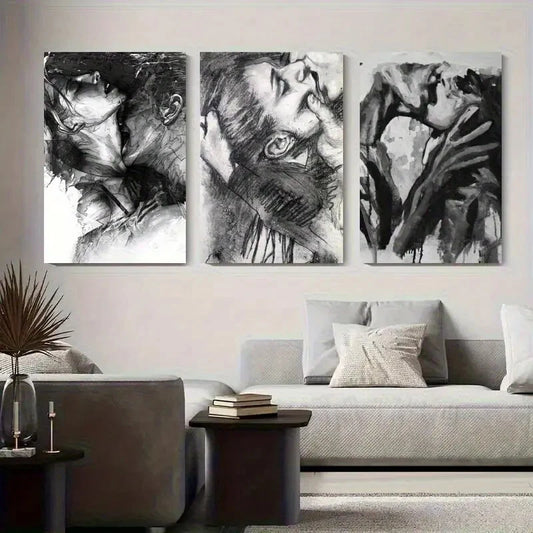 3pcs Black And White Passionate Lovers Perfect Wall Art Set Canvas Framed 40x60cm - High Quality Print 100% Australian Made Wall Canvas Ready to Hang