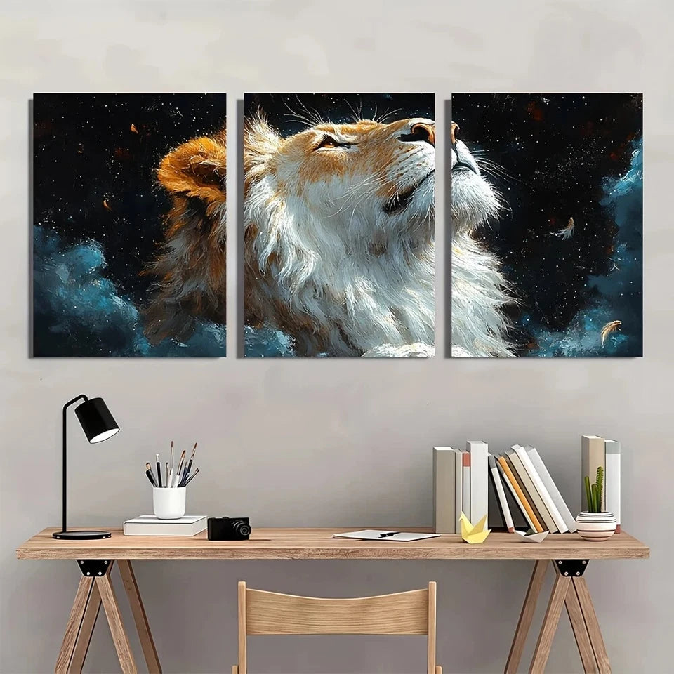 3pcs Lion of Judah Golden White Blue Metal Print Ready to Hang Art