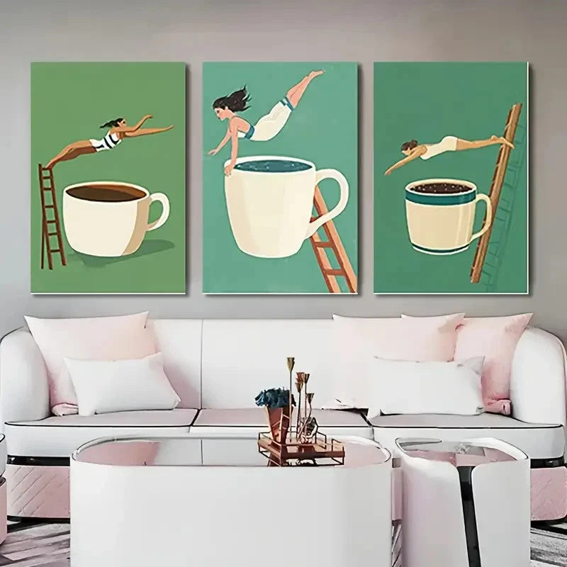 3pcs Chic Coffee Diver Canvas Printing  Wall Art Set Canvas Framed 50x70cm - High Quality Print 100% Australian Made Wall Canvas Ready to Hang