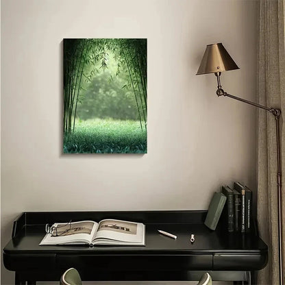 Serene Natural Scene with Sunlit Bamboo Stalks 40x60cm Metal Print Ready to Hang