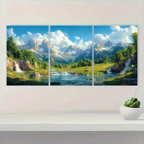 3pcs Serene Mountain River Scene, DF Wall Art Set Canvas Unframed - High Quality Print 100% Australian Made Wall Canvas