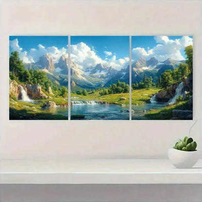 3pcs Serene Mountain River Scene, DF Wall Art Set Canvas Unframed - High Quality Print 100% Australian Made Wall Canvas