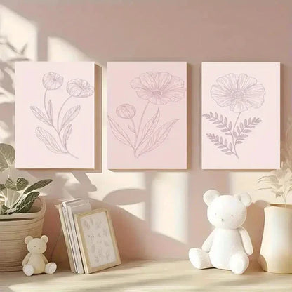 3pcs Line Flowers Wall Art Set Canvas Unframed - High Quality Print 100% Australian Made Wall Canvas