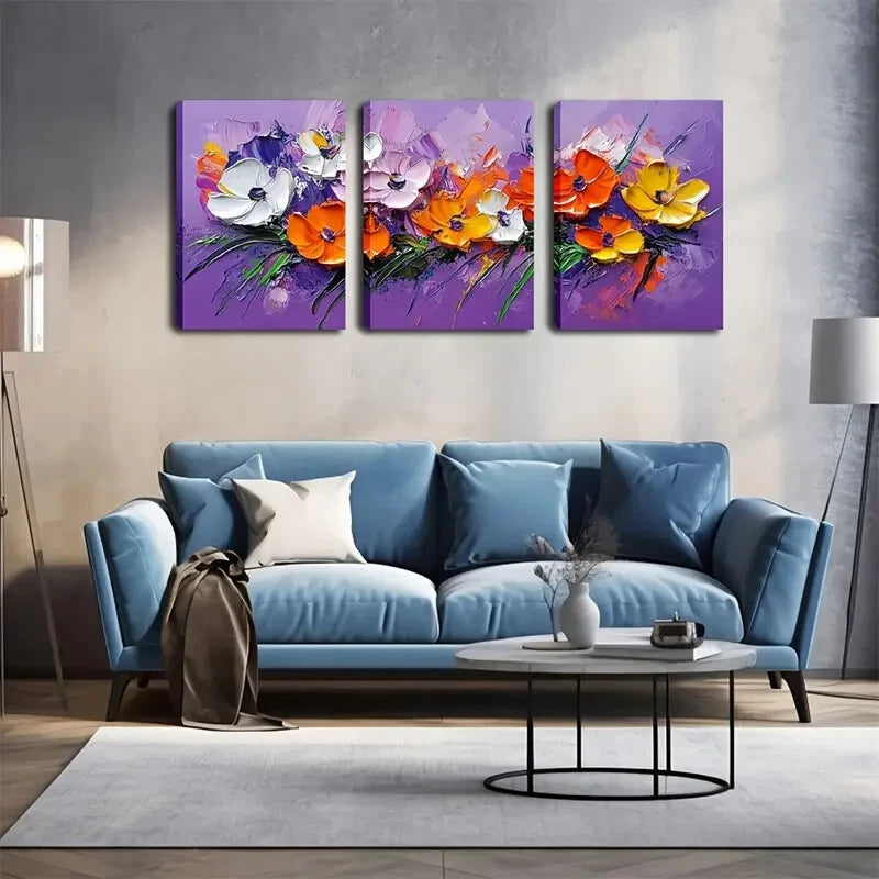 3pcs Vibrant Watercolor Floral Design Perfect Wall Art Set Canvas Framed 40x60cm - High Quality Print 100% Australian Made Wall Canvas Ready to Hang