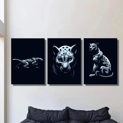 3pcs Black and White Leopard Portraits Wall Art Canvas Unframed - High Quality Print 100% Australian Made Wall Canvas