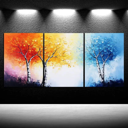 3pcs Colorful Trees Blue Yellow Red Metal Print Ready to Hang Art