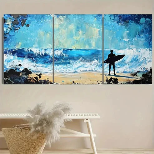 3pcs Surfer Blue Ocean Wall Art Set Canvas Unframed - High Quality Print 100% Australian Made Wall Canvas
