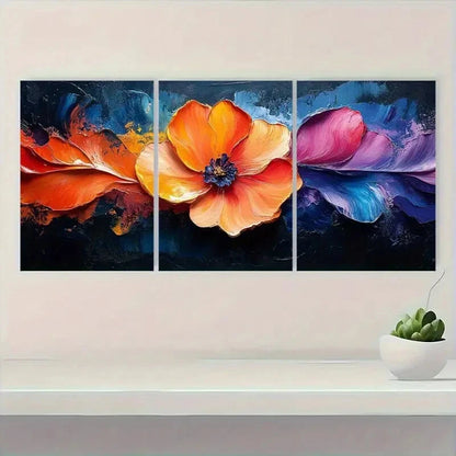 3pcs Vibrant Abstract Floral Colorful Modern Metal Print Ready to Hang Art