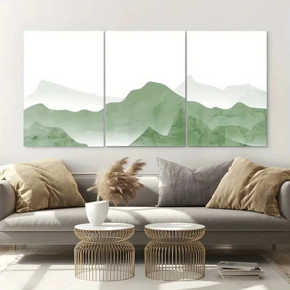 3pcs Abstract Green Mountains Metal Print Ready to Hang Art