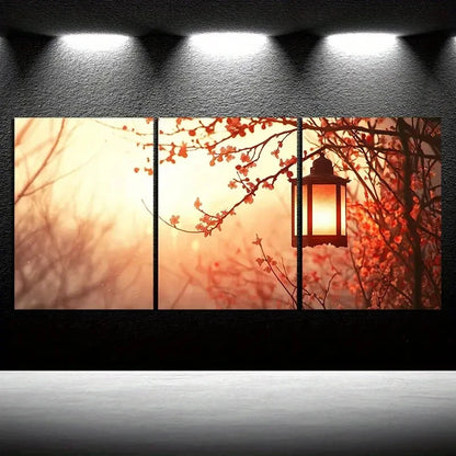 3pcs Plum Blossoms and Lanterns Scenery Metal Print Ready to Hang Art