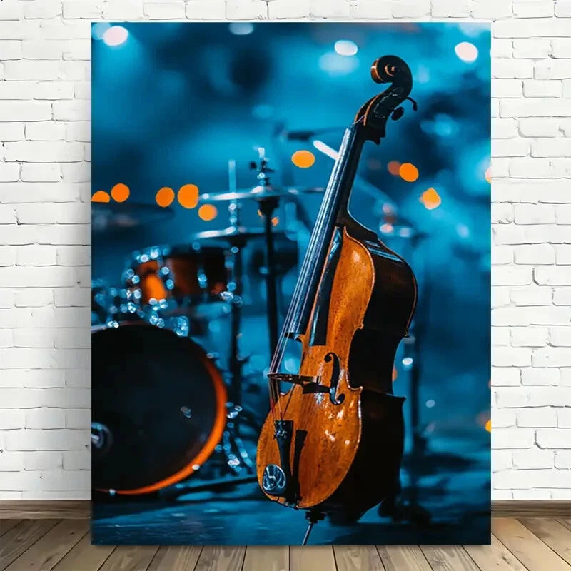 Beautiful Cello Symphony Night Scene Painting 40x60cm Metal Print Ready to Hang