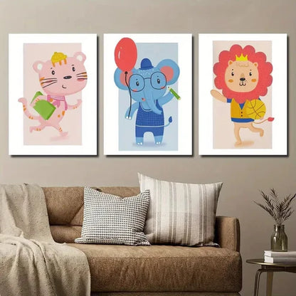 3pcs Funny Cartoon Animal Illustration Wall Art Set Canvas Unframed - High Quality Print 100% Australian Made Wall Canvas