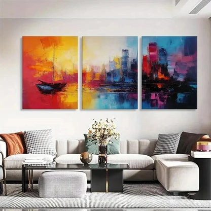 3pcs Vibrant Abstract Cityscape Sunset Perfect Wall Art Set Canvas Framed 40x60cm - High Quality Print 100% Australian Made Wall Canvas Ready to Hang