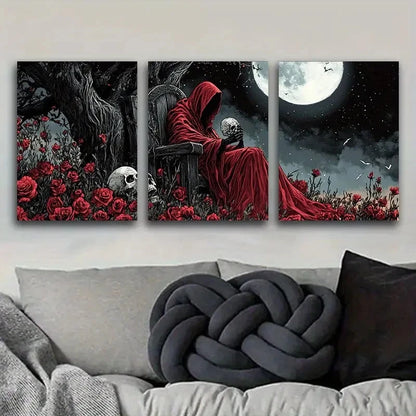 3pcs Grim Reaper Dark Themed Gothic Metal Print Ready to Hang Art