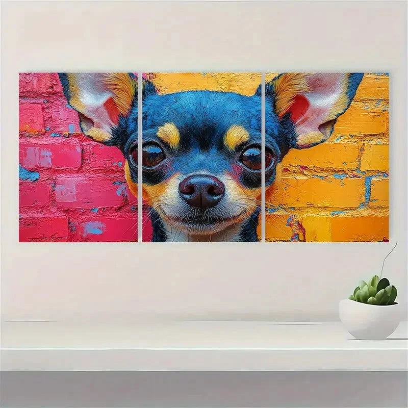 3pcs Vibrant Chihuahua Abstract Colorful Dog Metal Print Ready to Hang Art