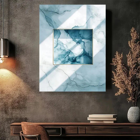 Beautiful Elegant Marble Blue Abstract Modern Painting 40x60cm Metal Print Ready to Hang