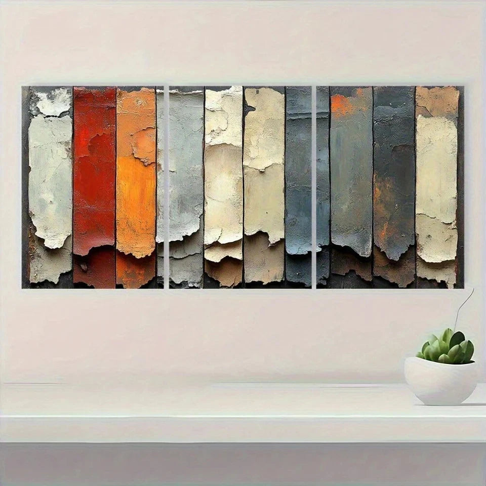 3pcs Abstract Fringe Brown Tones Metal Print Ready to Hang Art