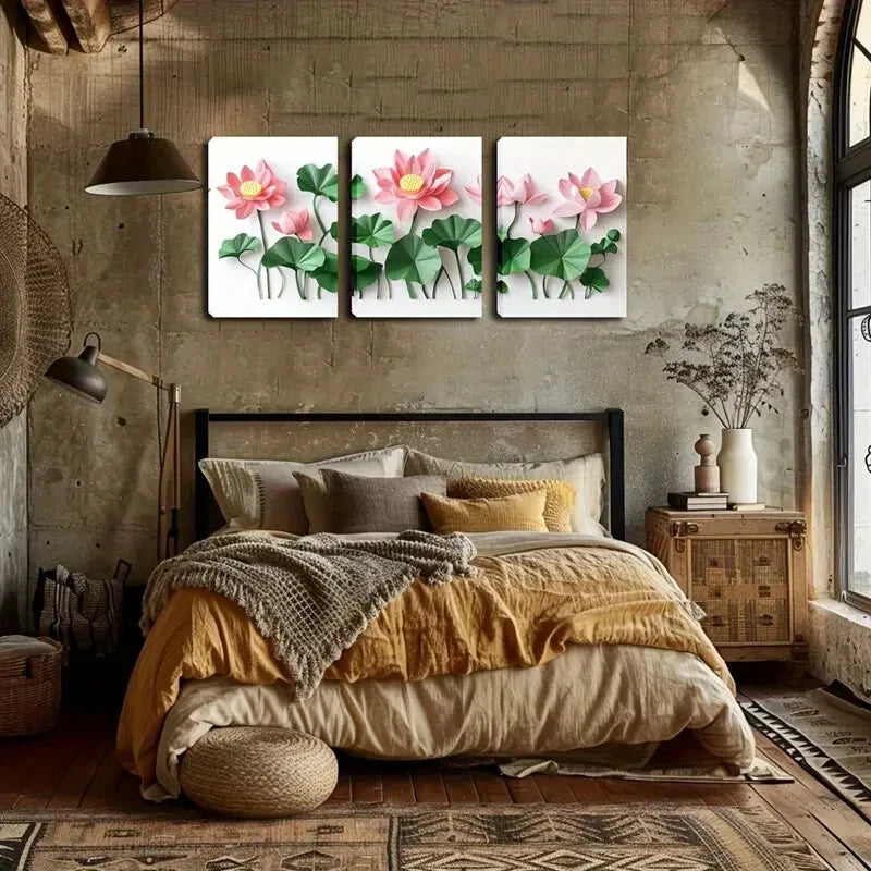 3pcs Watercolor Lotus Flower Triptych Perfect Wall Art Set Canvas Framed 40x60cm - High Quality Print 100% Australian Made Wall Canvas Ready to Hang