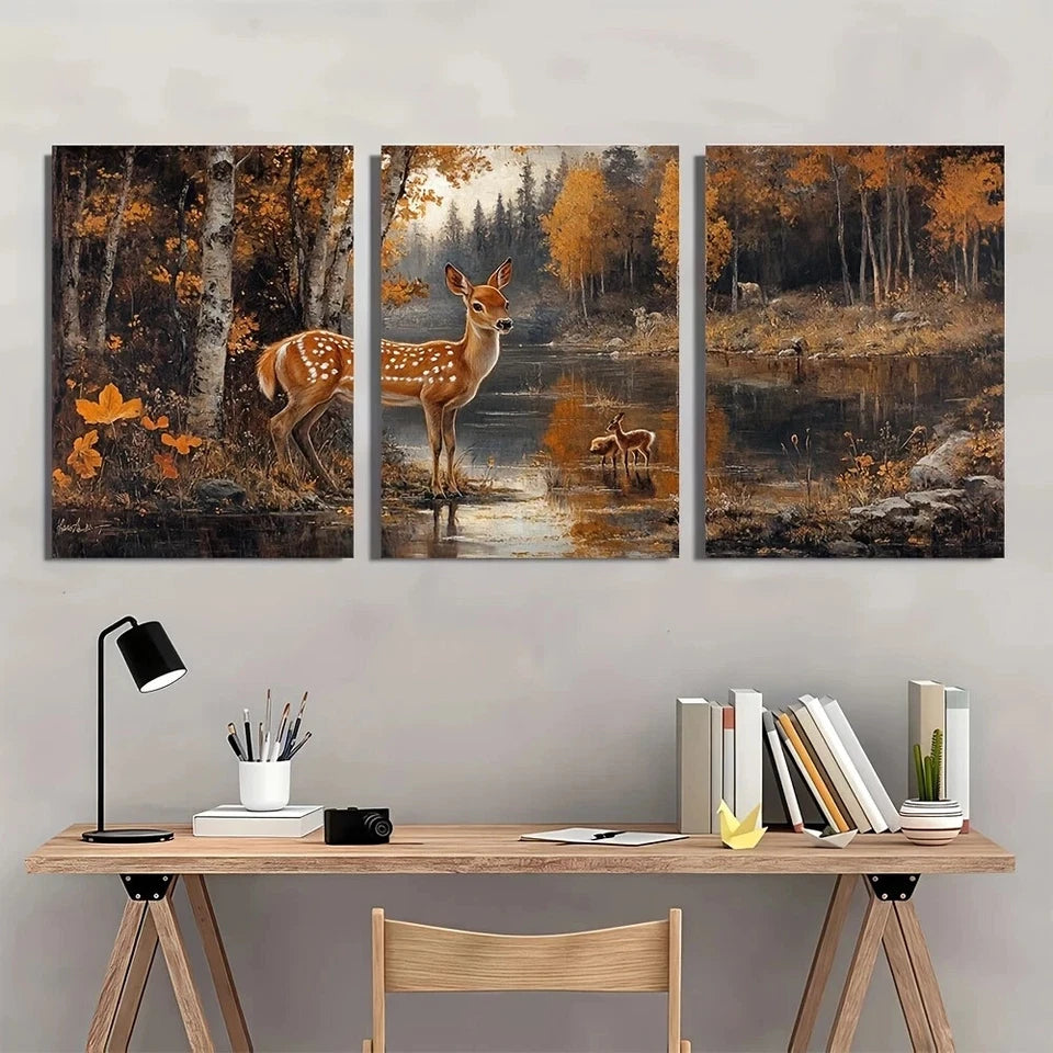 3pcs Rustic Wildlife Rabbit Horse and Land Metal Print Ready to Hang Art
