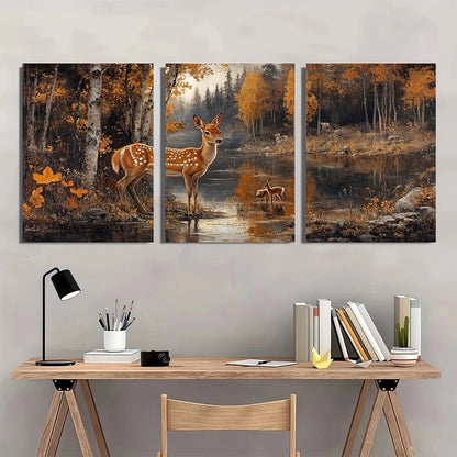 3pcs Rustic Wildlife Rabbit Horse and Land Metal Print Ready to Hang Art