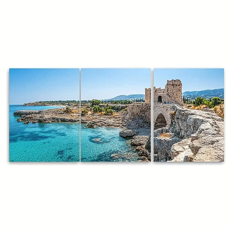 3pcs Cyprus Travel Prints NI Wall Art Set Canvas Framed 50x70cm - High Quality Print 100% Australian Made Wall Canvas Ready to Hang
