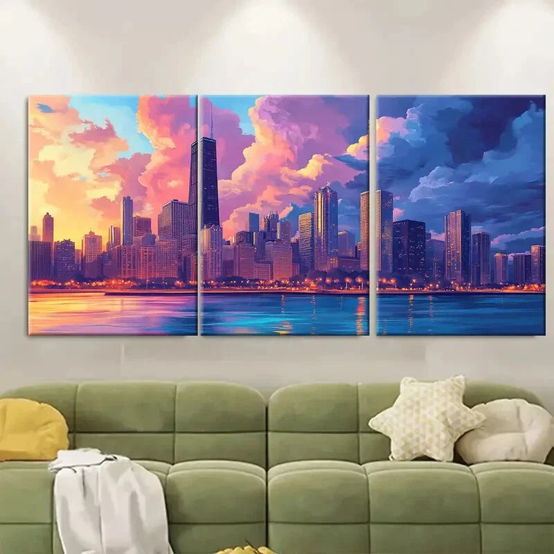 3pcs Chicago Paint of Chicago Illinois Metal Print Ready to Hang Art