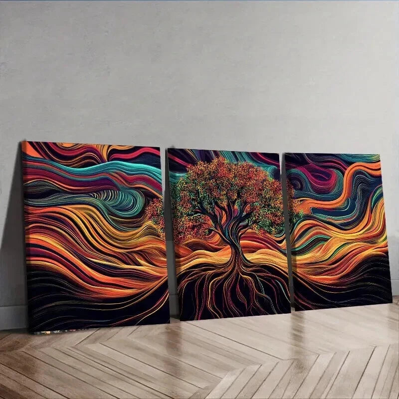 3pcs Psychedelic Tree Of Life Design Wall Art Set Canvas Framed 40x60cm - High Quality Print 100% Australian Made Wall Canvas Ready to Hang