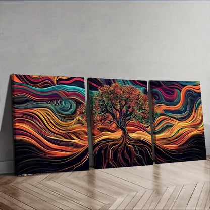 3pcs Psychedelic Tree Of Life Design Wall Art Set Canvas Framed 40x60cm - High Quality Print 100% Australian Made Wall Canvas Ready to Hang