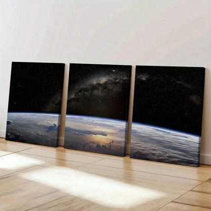 3pcs Outer Space Galaxy Planet Dark Universe Wall Art Set Canvas Framed 40x60cm - High Quality Print 100% Australian Made Wall Canvas Ready to Hang