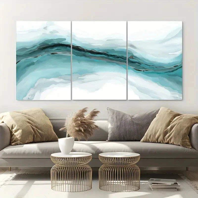 3pcs Bright Turquoise Abstract Metal Print Ready to Hang Art