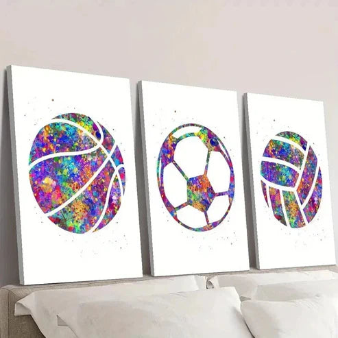 3pcs Colorful Basketball Volleyball & Soccer Wall Art Canvas Unframed - High Quality Print 100% Australian Made Wall Canvas