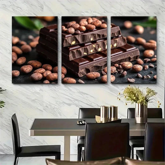3pcs Cocoa Beans Chocolate Décor Perfect  Wall Art Set Canvas Framed 40x60cm - High Quality Print 100% Australian Made Wall Canvas Ready to Hang