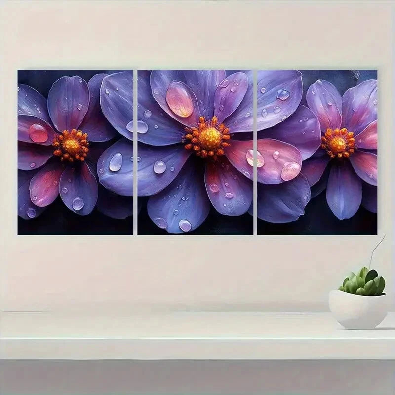 3pcs Elegant Botanical Print with Water Droplets Metal Print Ready to Hang Art